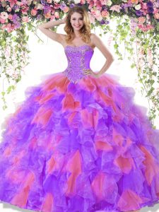 Chic Sleeveless Organza Floor Length Lace Up Quinceanera Gown in Multi-color with Beading