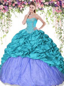 Suitable Turquoise and Lavender Sweetheart Neckline Beading and Pick Ups Quinceanera Court of Honor Dress Sleeveless Lace Up