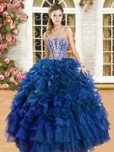 Exceptional Royal Blue Sleeveless Beading and Ruffles and Ruffled Layers Floor Length Vestidos de Quinceanera