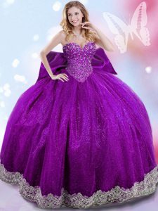 Taffeta Sleeveless Floor Length Quinceanera Dress and Beading and Lace and Bowknot