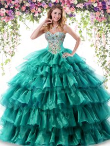 Cheap Ruffled Ball Gowns Ball Gown Prom Dress Green Sweetheart Organza Sleeveless Floor Length Lace Up
