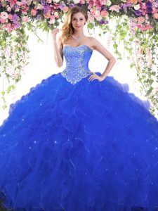 Royal Blue Sweetheart Lace Up Beading 15 Quinceanera Dress Sleeveless