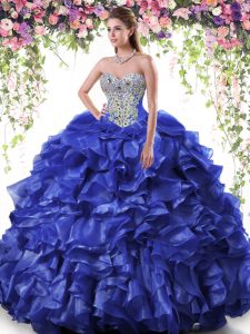 New Style Sweetheart Sleeveless Lace Up Quinceanera Dresses Royal Blue Organza