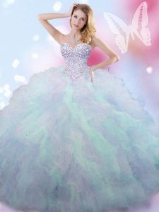 Multi-color Lace Up 15th Birthday Dress Beading Sleeveless Floor Length