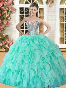 Apple Green Sweet 16 Dress Military Ball and Sweet 16 and Quinceanera and For with Beading and Ruffles Sweetheart Sleeveless Lace Up