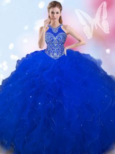 Fantastic Ball Gowns Sweet 16 Quinceanera Dress Royal Blue Halter Top Tulle Sleeveless Lace Up