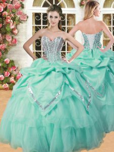 Pick Ups Sweetheart Sleeveless Lace Up Quinceanera Gowns Apple Green Organza