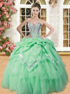 Nice Sleeveless Lace Up Floor Length Beading and Pick Ups Quinceanera Dress