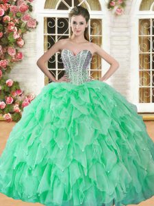 Unique Sleeveless Floor Length Beading and Ruffles Lace Up 15th Birthday Dress with
