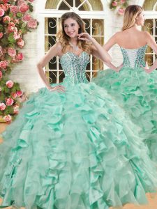 Sweetheart Sleeveless Lace Up Quinceanera Dresses Apple Green Organza and Taffeta