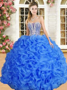 Modern Organza Sweetheart Sleeveless Lace Up Beading and Ruffles Sweet 16 Quinceanera Dress in Blue
