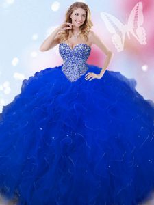 Spectacular Royal Blue Lace Up Party Dress Beading Sleeveless Floor Length