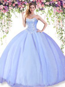 Sexy Lavender Lace Up Quinceanera Gown Beading Sleeveless Floor Length