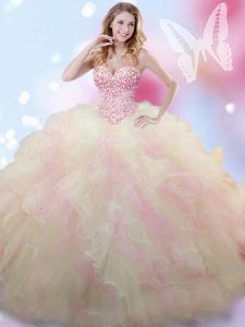 Floor Length Lace Up Quinceanera Dresses Multi-color for Military Ball and Sweet 16 and Quinceanera with Beading