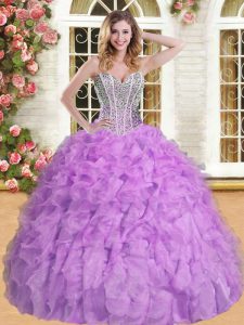 Latest Sweetheart Sleeveless Lace Up Quinceanera Court Dresses Lavender Organza