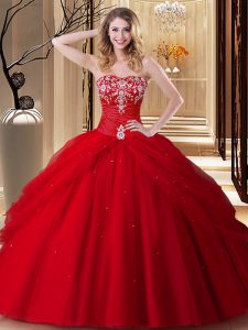 New Arrival Red Lace Up Sweet 16 Dress Embroidery Sleeveless Floor Length