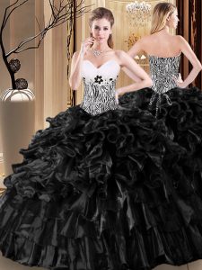 Ball Gowns Quinceanera Dresses Black Sweetheart Organza Sleeveless Floor Length Lace Up