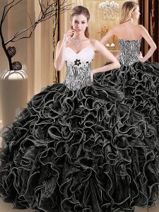 Flare Floor Length Ball Gowns Sleeveless Black Sweet 16 Dress Lace Up