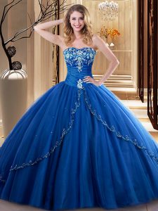 Discount Floor Length Royal Blue Quinceanera Dress Sweetheart Sleeveless Lace Up
