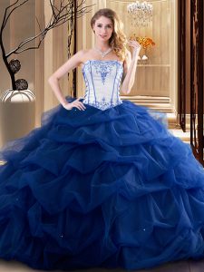 Most Popular Embroidery and Ruffled Layers Quinceanera Dresses Royal Blue Lace Up Sleeveless Floor Length