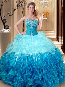 Organza Sleeveless Floor Length Sweet 16 Quinceanera Dress and Embroidery and Ruffles
