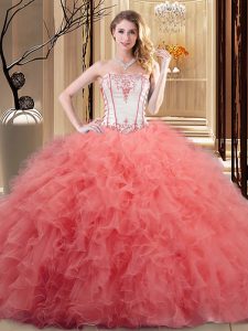 Excellent Sleeveless Embroidery and Ruffled Layers Lace Up Sweet 16 Quinceanera Dress