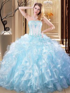 Lovely Embroidery and Ruffles Sweet 16 Quinceanera Dress Light Blue Lace Up Sleeveless Floor Length