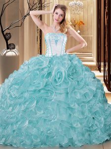 Gorgeous Ball Gowns Quinceanera Dress Blue And White Strapless Organza Sleeveless Floor Length Lace Up