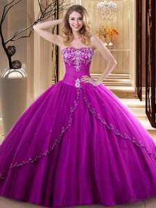 Fuchsia Sleeveless Embroidery Floor Length Sweet 16 Dresses