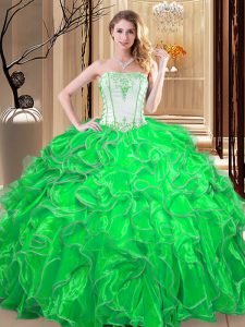 Eye-catching Sleeveless Embroidery and Ruffles Lace Up Quinceanera Gowns