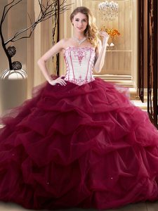 Ruffled Floor Length Ball Gowns Sleeveless Wine Red Vestidos de Quinceanera Lace Up