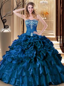 Floor Length Ball Gowns Sleeveless Royal Blue Custom Made Lace Up