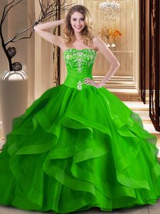 Floor Length Lace Up Vestidos de Quinceanera for Military Ball and Sweet 16 and Quinceanera with Embroidery and Ruffles