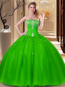Ball Gowns Sweetheart Sleeveless Tulle Floor Length Lace Up Beading and Embroidery Quinceanera Gowns