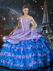Perfect Multi-color Ball Gowns Beading and Ruffles Quinceanera Gowns Lace Up Organza Sleeveless Floor Length