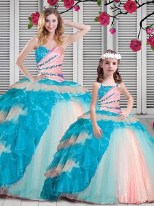 Latest Multi-color Vestidos de Quinceanera Military Ball and Sweet 16 and Quinceanera and For with Beading and Ruching Sweetheart Sleeveless Lace Up