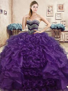 Top Selling Organza Sleeveless Floor Length 15th Birthday Dress and Beading and Ruffles