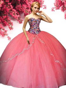 Watermelon Red Lace Up Sweetheart Beading Vestidos de Quinceanera Tulle Sleeveless