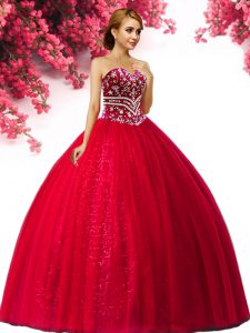 Exquisite Sweetheart Sleeveless Tulle Quinceanera Gown Beading Lace Up