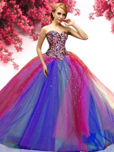 Designer Beading 15th Birthday Dress Multi-color Lace Up Sleeveless Floor Length
