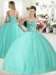 Artistic Apple Green Quince Ball Gowns Military Ball and Sweet 16 and Quinceanera and For with Beading Sweetheart Sleeveless Lace Up