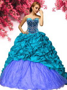 Ideal Pick Ups Teal Quinceanera Dresses Sweetheart Sleeveless Brush Train Lace Up