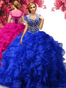 Vintage Royal Blue Sleeveless Floor Length Beading and Ruffles Lace Up Quinceanera Gowns