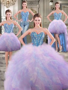 Adorable Four Piece Multi-color Sleeveless Tulle Lace Up Sweet 16 Dresses for Military Ball and Sweet 16 and Quinceanera