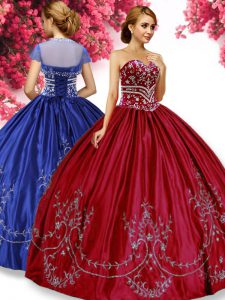 Designer Taffeta Sleeveless Floor Length Quinceanera Dress and Embroidery