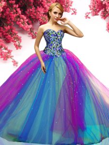 Multi-color Tulle Lace Up 15 Quinceanera Dress Sleeveless Floor Length Beading