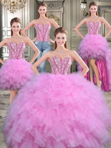 Four Piece Beading Sweet 16 Quinceanera Dress Lilac Lace Up Sleeveless Floor Length