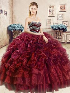 Free and Easy Floor Length Wine Red Quinceanera Dresses Sweetheart Sleeveless Lace Up
