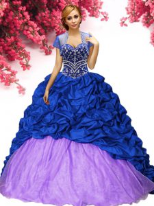 Smart Pick Ups Brush Train Ball Gowns Sweet 16 Dresses Royal Blue Sweetheart Taffeta Sleeveless Lace Up