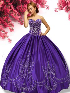 Luxurious Sleeveless Floor Length Embroidery Lace Up Quinceanera Dress with Purple
